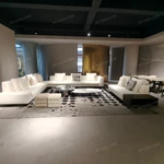 Modern Large-Scale Modular Sectional Sofa with Channel-Tufted Backrest, Integrated Wood Side Cabinet & Premium Textured Fabric